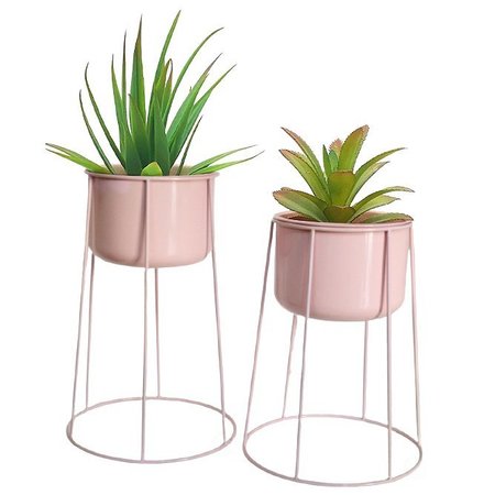 UNIQUEWISE Beautiful Set of 2 Decorative Contemporary Pink Metal Flower Planter Holders with Stand, 29” and 26” Tall, Perfect for Adding a Touch of Sophistication and Elegance to your Home QI004246